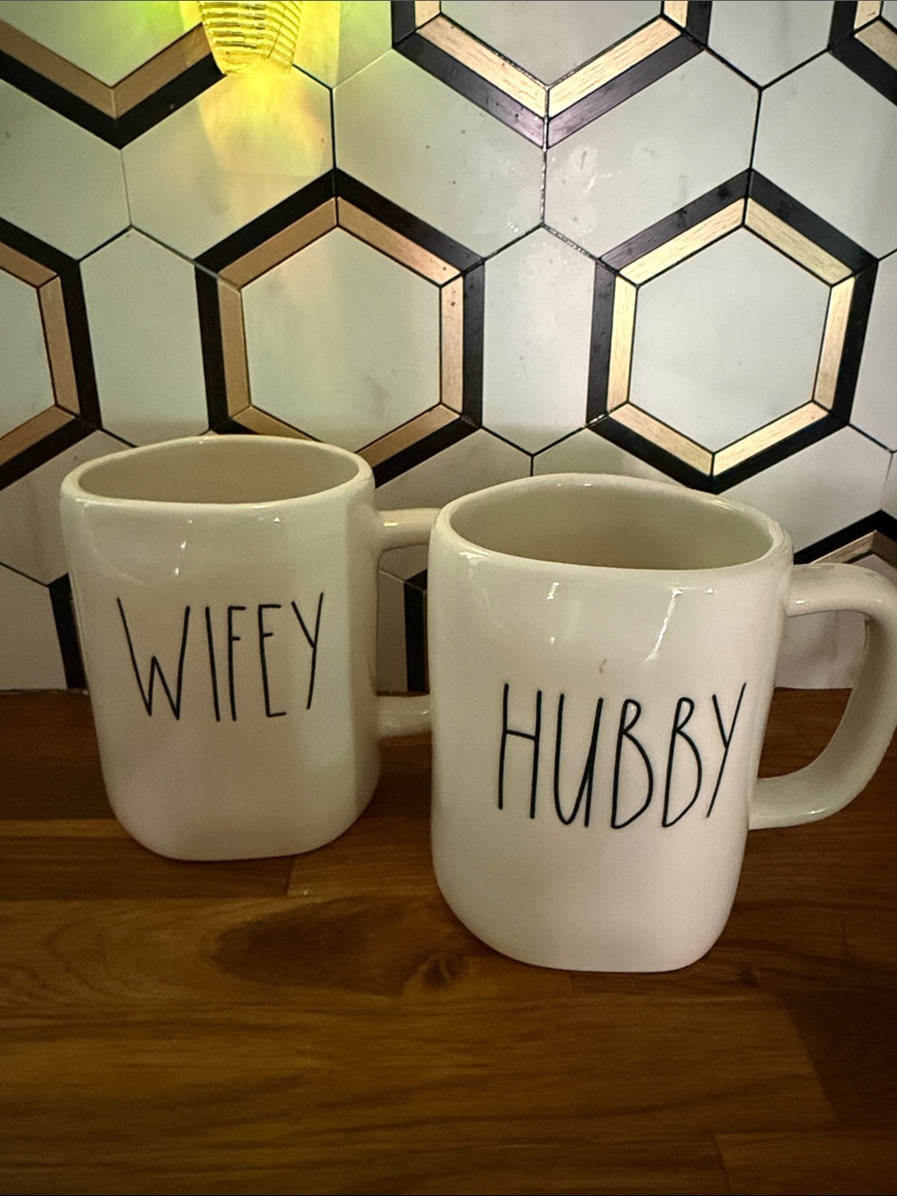 Rae Dunn Wifey & Hubby White Ceramic Coffee Mug Set
